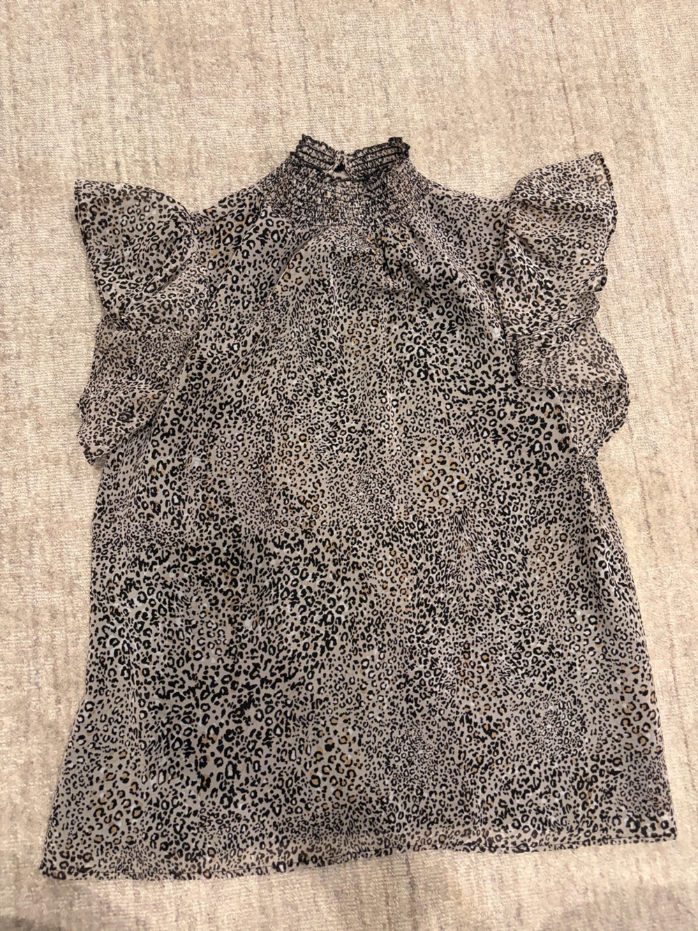STATE Leopard Print Flutter Sleeve Blouse - Black & Cream